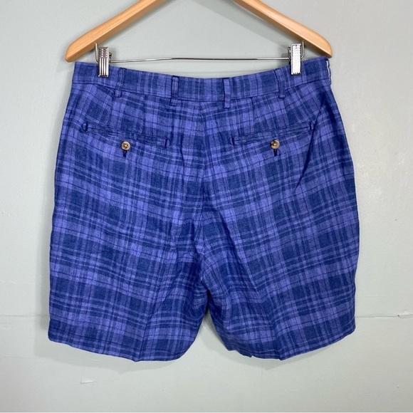 Peter‎ Millar Plaid Linen Blue Shorts Sz 34 - Picture 3 of 4